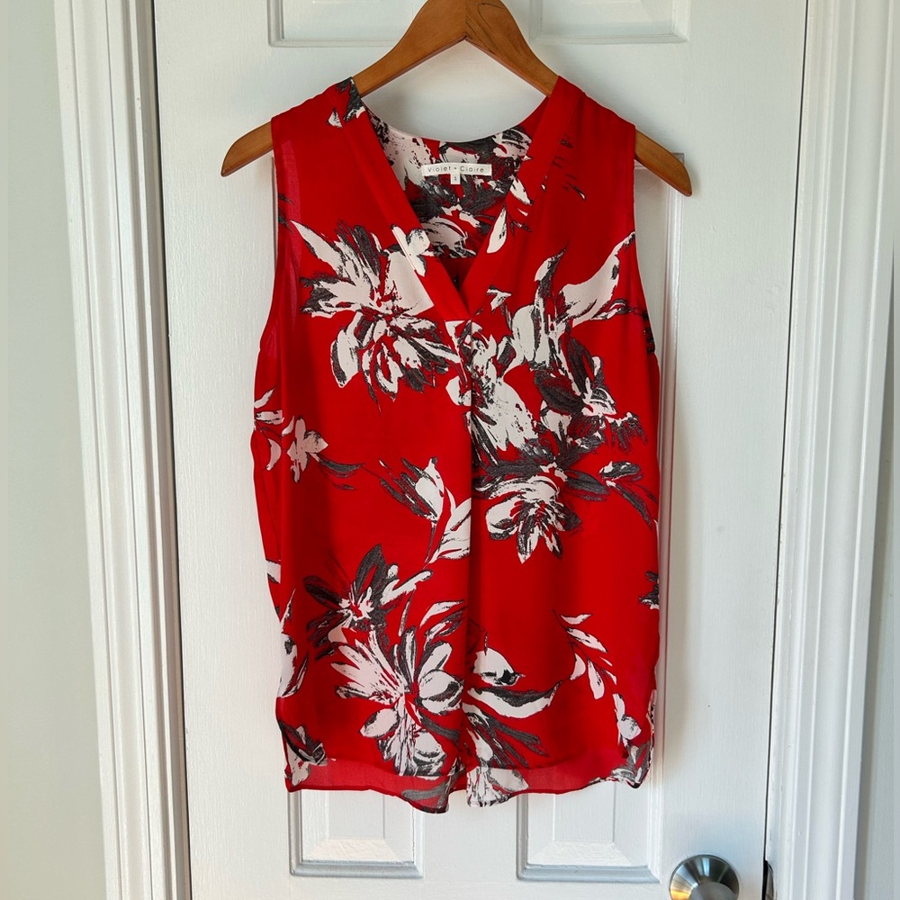 Violet & Claire Red Floral Blouse
